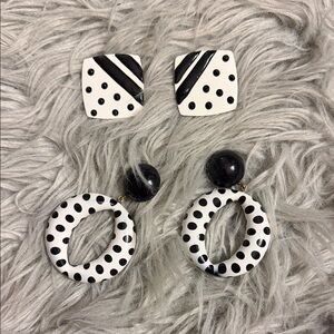 Black and White Polka Dot Costume Earrings Set